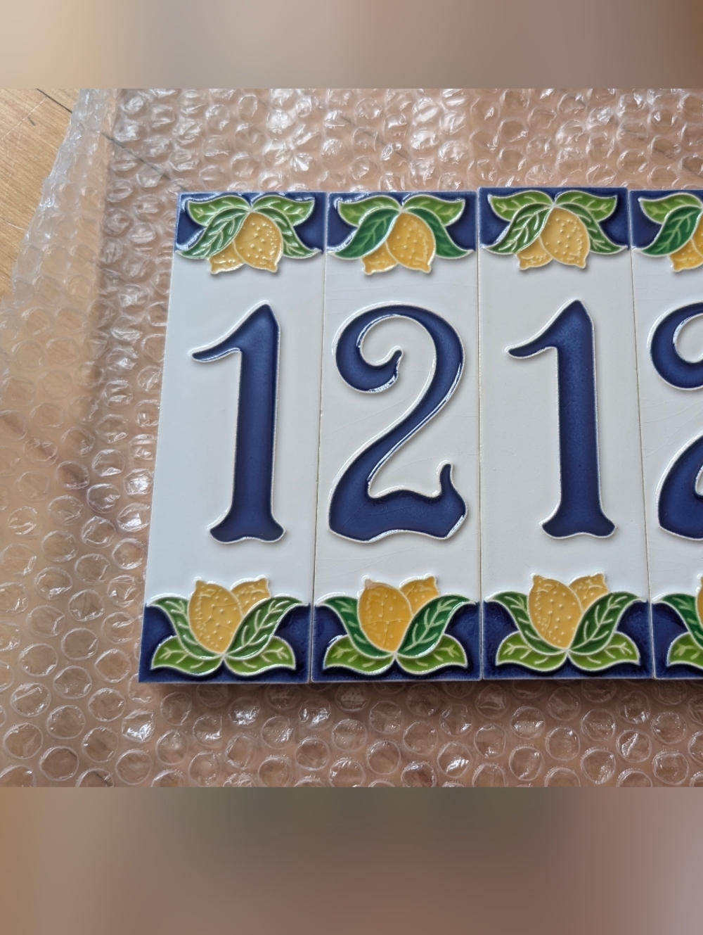 Made in Capri, Italy Ceramic House Number Tiles "1212" with Lemon Motif